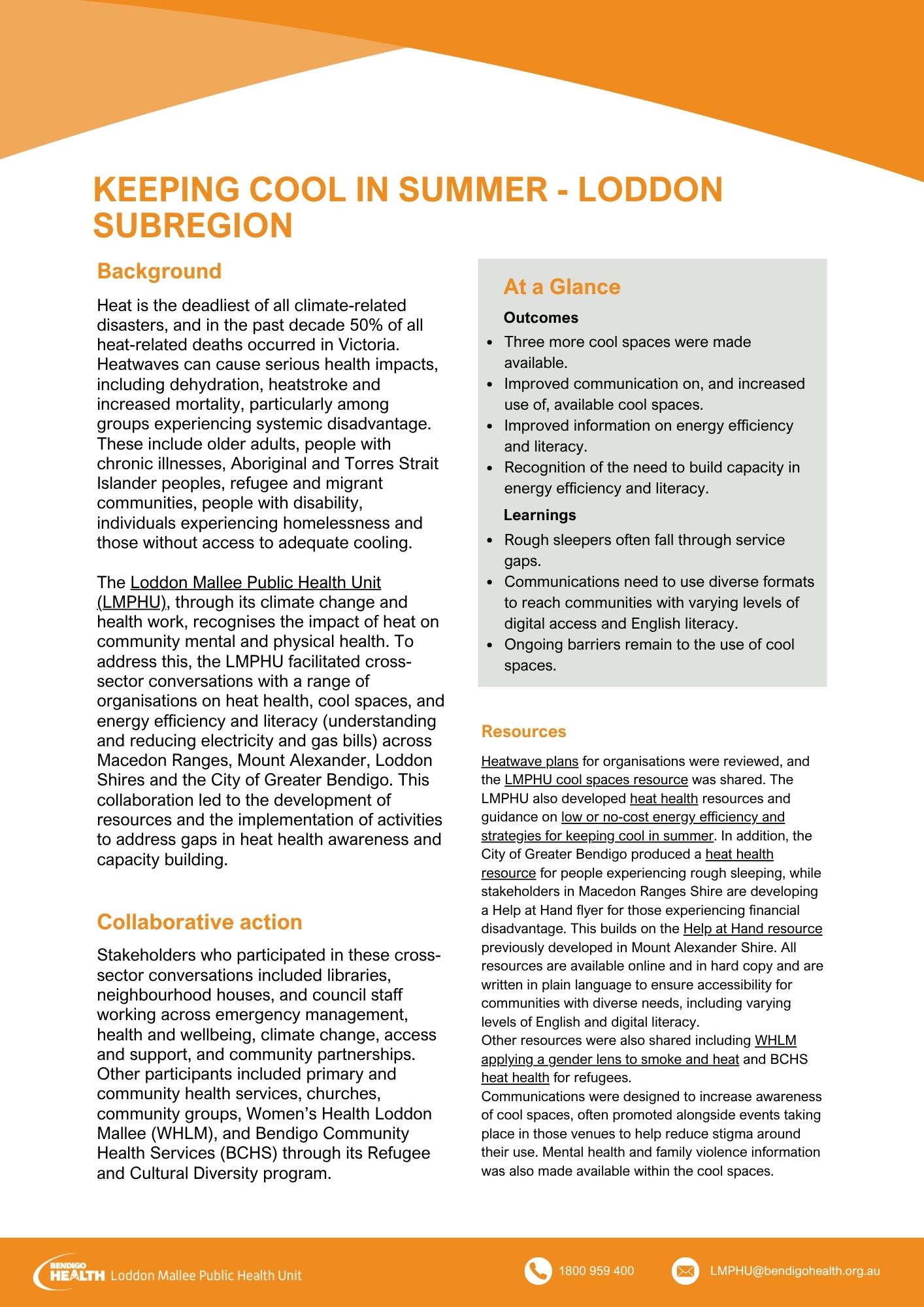 Keeping Cool in summer case study screenshot